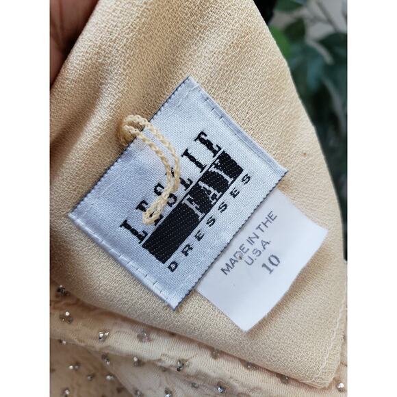 Leslie Fay Skirt Suit Set Women 10 Beige Glitter Dots Short Sleeve Button Front - Picture 3 of 14